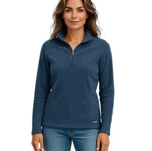 L.L.Bean Women's Navy Blue 1/4 Zip Fleece Pullover Sweater - Cozy & Versatile